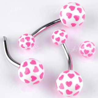 1PC Pink Heart UV Gel Plastic Navel Ring Body Piercing Barbell 