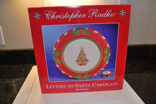 NEW IN BOX CHRISTOPHER RADKO LETTERS TO SANTA FOOTED CAKE PLATE STAND 
