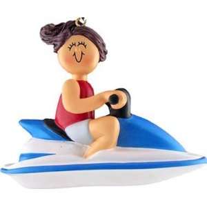 4110 Jetskier Female Brunette Personalized Chrsitmas Ornament  