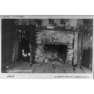   Interior,Old log cabin,fireplace,2 children in doorway