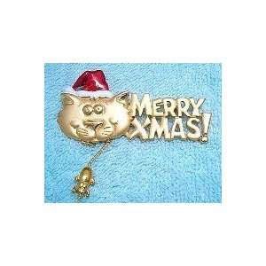   Merry Christmas Cat With Mouse Pewter Pin JJ Jonette 