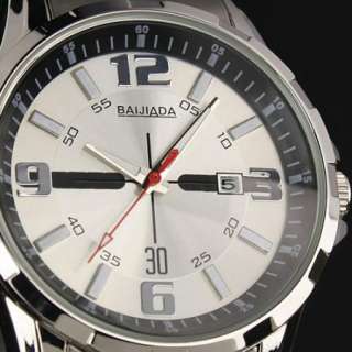 New Silver White Dial Hands Date Analog Wrist Quartz Mens Stainless 