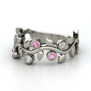 Liana Ring with Six Gems, Platinum Ring with Diamond & Pink Sapphire