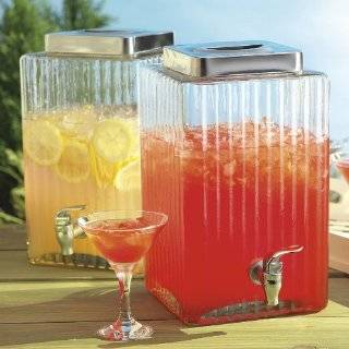 Square Ribbed Drink Dispenser with Pouring Spigot and Stainless Steel 