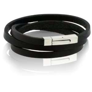  Geniune Leather Multiband Stainless Steel Clasp Bracelet 