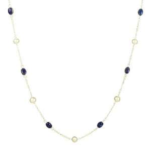   Freshwater Pearl and 6 Station Lapis Lazuli Cabochon Necklace Jewelry