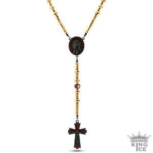  Black Plated Red CZ Hip Hop Rosary Necklace Jewelry