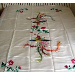  Chinese Silk Embroidery Bedspread Phoenix White 