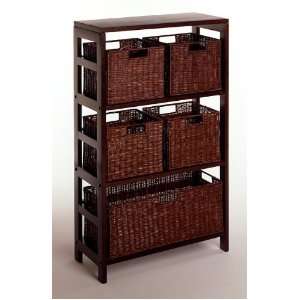   : Espresso Wide 3 Section Storage Shelf with Baskets: Home & Kitchen