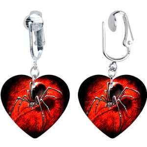    Handcrafted Heart Black Widow Spider Clip On Earrings: Jewelry