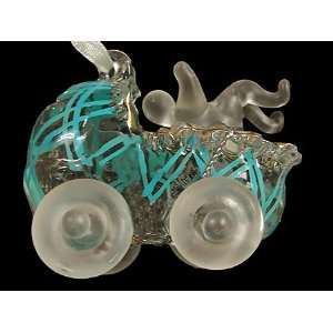  Baby Boys Blue Carriage Glass Christmas Ornament