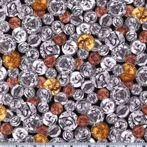  45 Wide Coins Black Fabric By The Yard Arts, Crafts 