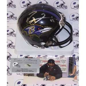  Ray Lewis Autographed/Hand Signed Baltimore Ravens Mini 