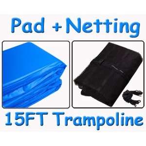  15 Blue Vinyl Round Trampoline Pad Net 0.6 EPE 18oz PVC 3 