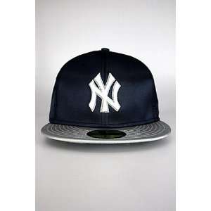   Satin Classic New York Yankee Hat Navy  Grey 7 5/8: Sports & Outdoors