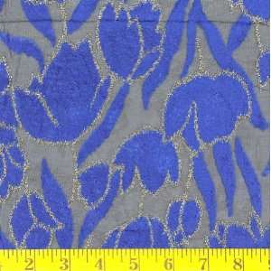  45 Wide Tulip Burnout Velvet Gold/Sapphire Fabric By The 