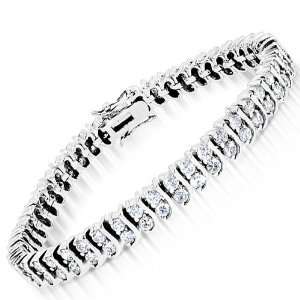  C.Z. Rhodium Plated Double Row S (.925) Sterling Silver 