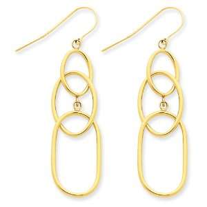  14k Gold 3 Tier Oval Dangle Wire Earrings: Jewelry