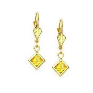 14k Yellow 5 mm Square Citrine Yellow CZ Drop Earrings   JewelryWeb
