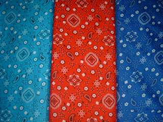 RETRO LOOKING BANDANA 50% COTTON / 50% POLY QUILT FABRIC   red, blue 