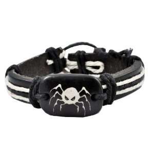  Black Leather White Hemp Angry Spider Leather Bracelet 