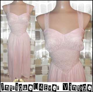 Vintage 40s 50s PINK Sweetheart Nylon Lace Princess Nightgown ROGERS 