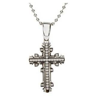 Mens Stainless Steel Diamond Cross Pendant Necklace with 30 Inch Bead 
