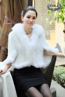 Pure white mink fur with fox fur brim knit shawl cape wrap stole vest 