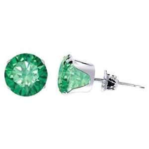   Round Emerald Cubic Zirconia Post Friction Back Stud Earrings: Jewelry