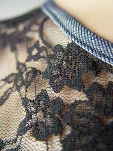 BLACK Lace Sheer Back Denim Style Peplum fp Dress S/M  