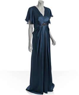 Marc Bouwer GlamIt evening blue charmeuse flutter sleeve dress 