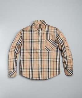 Burberry KIDS tan nova check cotton button down shirt   up to 