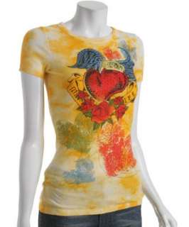 Romeo & Juliet Couture yellow tie dye Heart Tattoo t shirt   