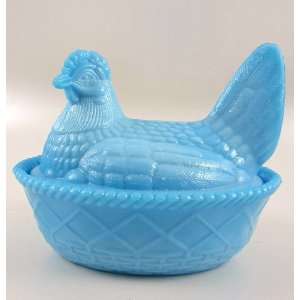  Westmoreland 5 Blue Milk Glass Hen on a Nest HON: Kitchen 