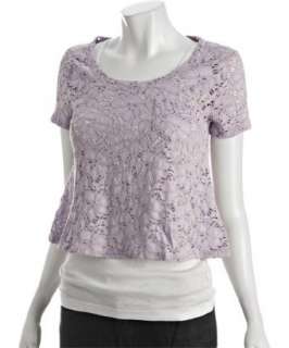 Free People lavender floral lace cropped scoop neck top   up 