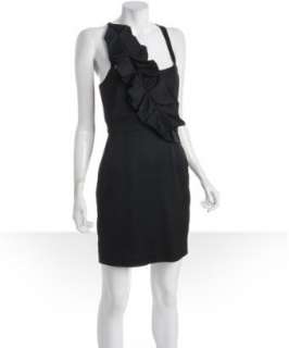 Laila Azhar black stretch woven asymmetrical pleat dress   up 