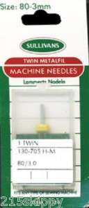 Sullivans Twin Metafil Sewing Machine Needle Size 80  3mm / PART 