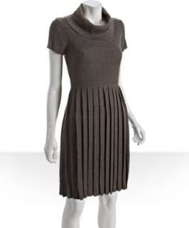 style #311234601 oatmeal wool blend cowl neck pleated sweater dress