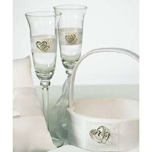  Wedding Toasting Glasses Set   Classic Double Heart: Home 