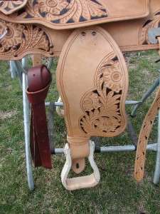   show Trail Pleasure saddle Barrel Western Natural Filigree tooled +Set