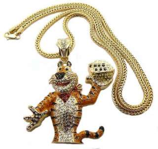 ICED OUT FROSTED FLAKES TONY THE TIGER PENDANT + 36 INCH FRANCO CHAIN 