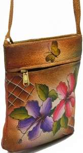   LEATHER Shoulder Lily PURSE Handcrafted Painted Small Cross Body