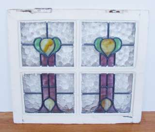 Antique Stained Glass Window 3 Color Slag Glass Hearts  