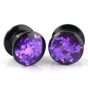   Ear Plugs with Glitters   Purple   Sold Per Pair   Size 7/16 / 11mm