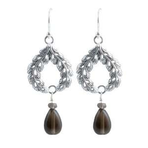  Barse Silver Overlay Smoky Quartz Frond Earrings Jewelry