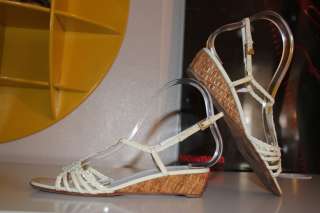 PRADA Women Wicker Straw Wedge Heel Sandal Shoes Size 37.5 / 7  