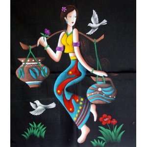  Colorful Chinese Art Painting Batik Tapestry Girl Dove 