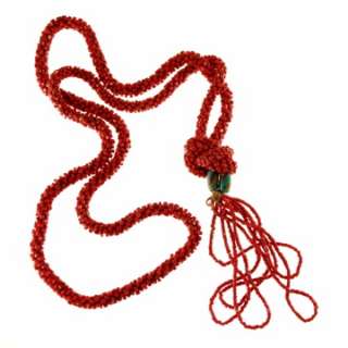 Vintage Red Seed Bead Rope Necklace 1920S 42 Long  