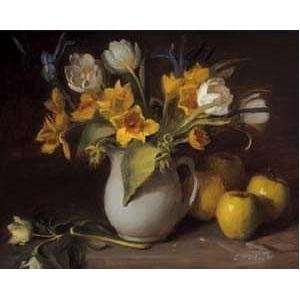 Apples With Daffodils, Irises, And Tulip Poster Print 