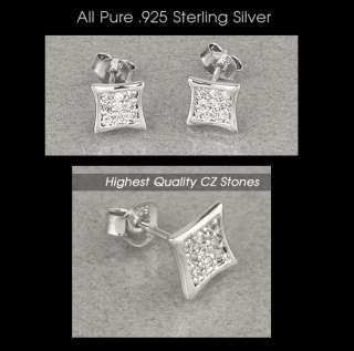New Mens .925 Sterling Silver Studs w. White CZ Stone  